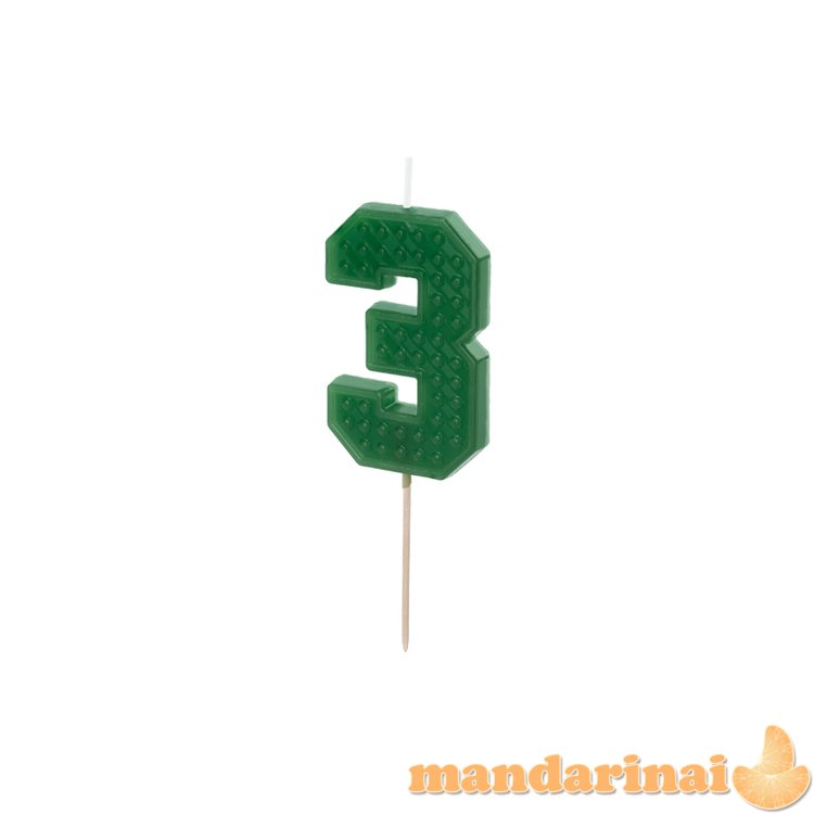 Birthday candle Number 3, 6 cm, green