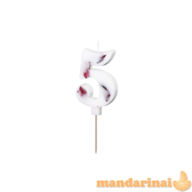 Birthday Candle Number 5 , White with Flower Petals, 8 cm