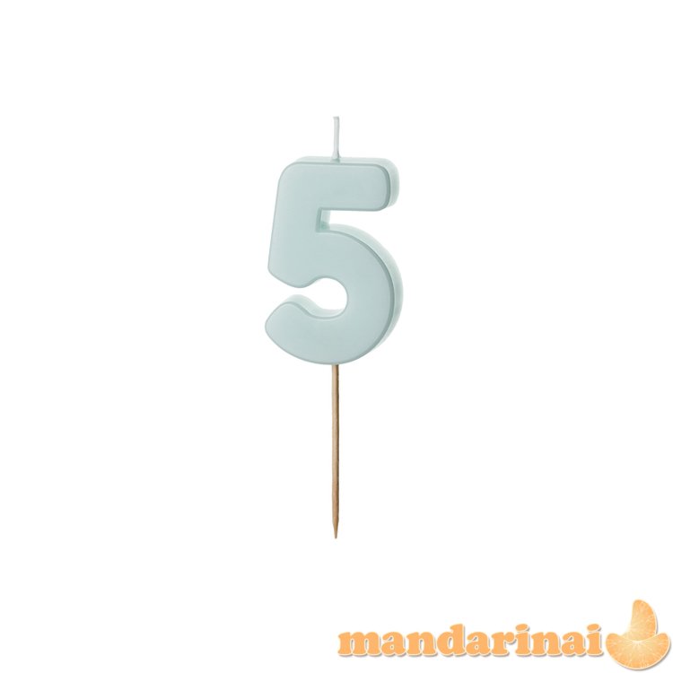 Birthday candle Numeral 5, light blue, size 5.5 cm