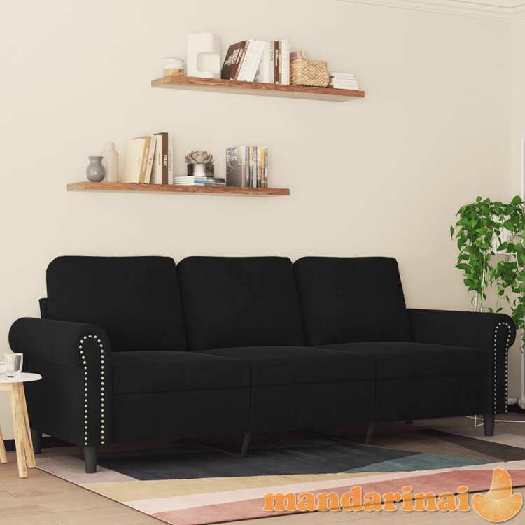 Trivietė sofa, juodos spalvos, 180cm, aksomas