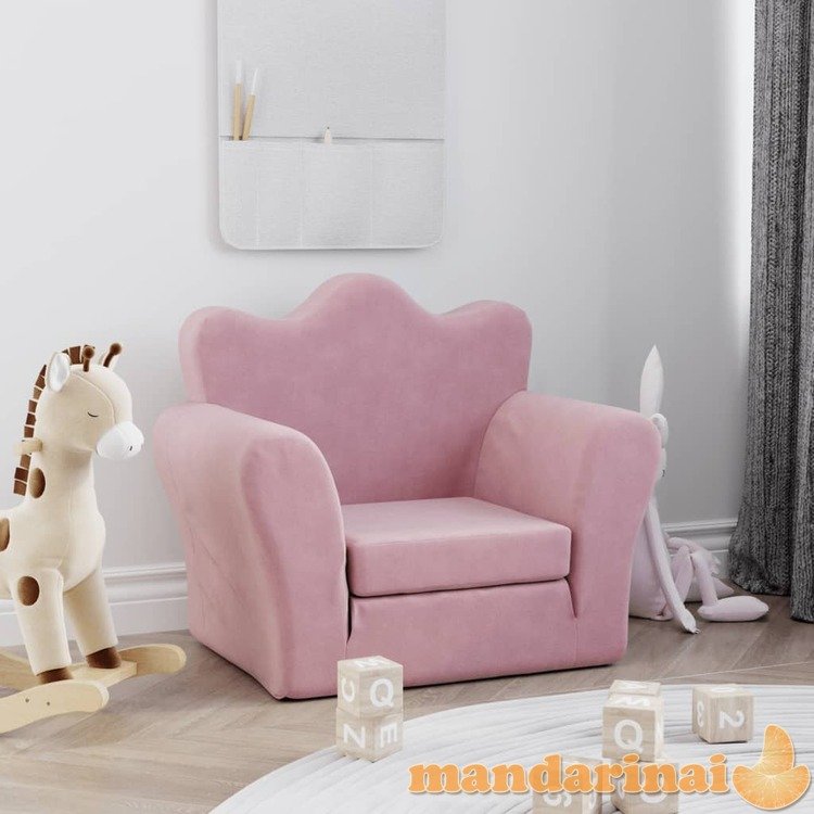 Vaikiška sofa-lova, rožinės spalvos, minkštas pliušas