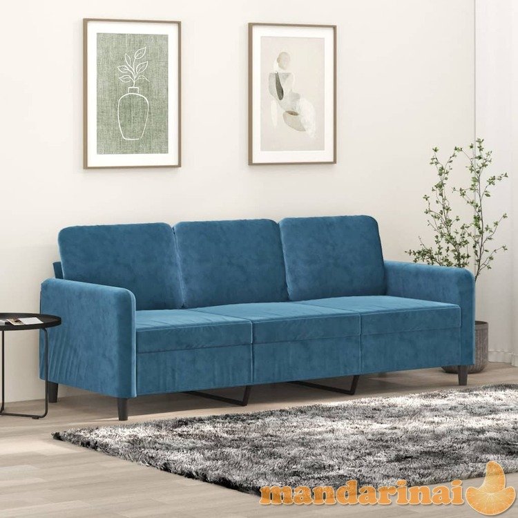 Trivietė sofa, mėlynos spalvos, 180cm, aksomas