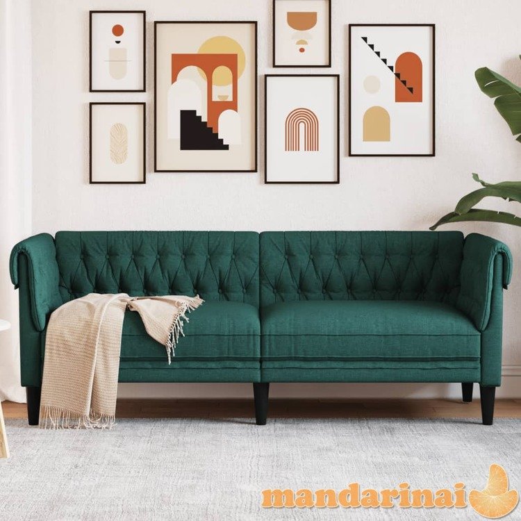 Trivietė chesterfield sofa, tamsiai žalios spalvos, audinys