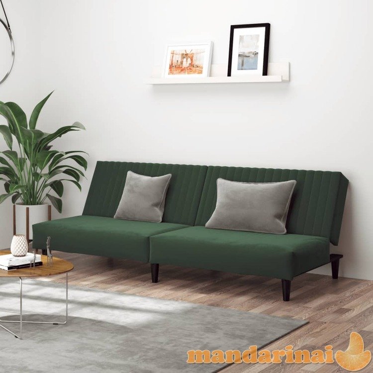 Dvivietė sofa-lova, tamsiai žalios spalvos, aksomas