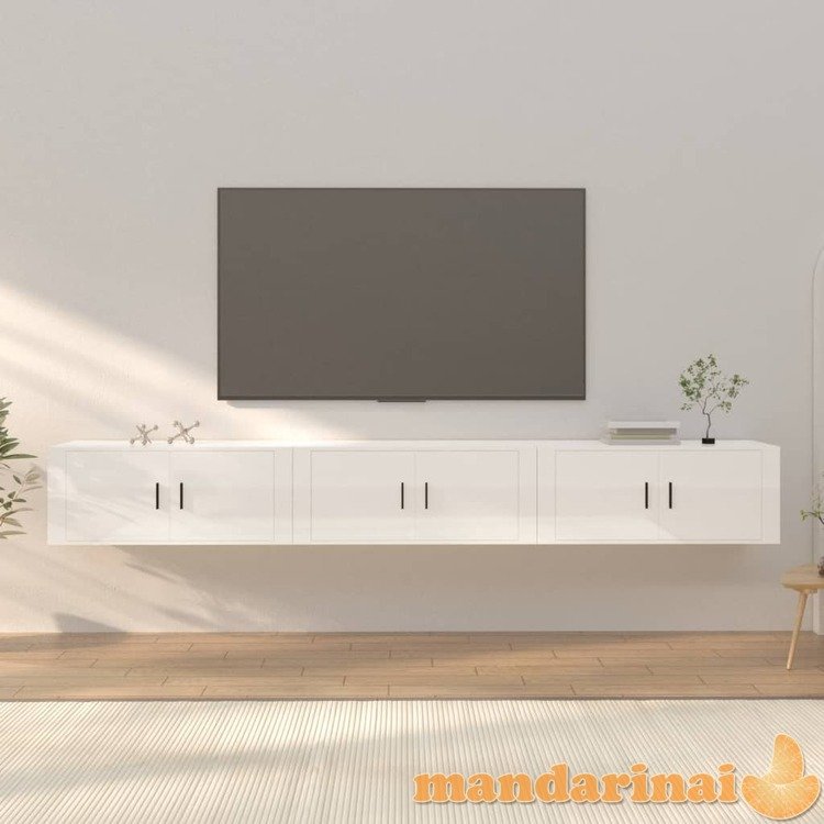 Sieninės tv spintelės, 3vnt., baltos, 100x34,5x40cm, blizgios