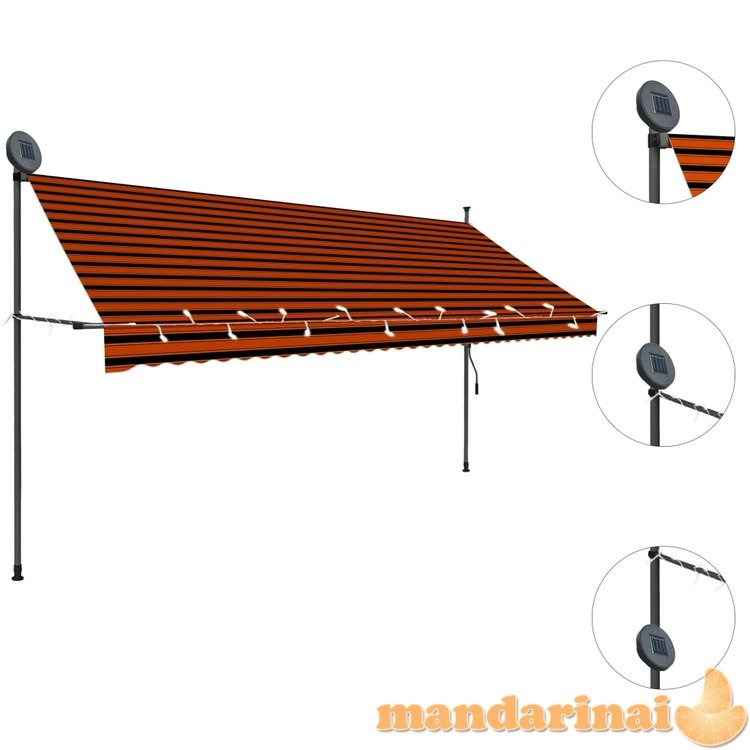 Rankinė ištraukiama markizė su led, oranžinė ir ruda, 350cm