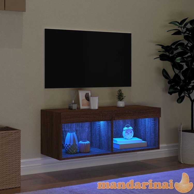 Tv spintelė su led lemputėmis, ruda ąžuolo, 80x30x30cm