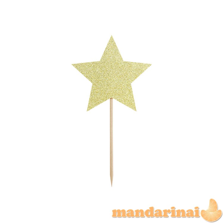 Cupcake toppers - Stars, gold, 11.5cm (1 pkt / 6 pc.)