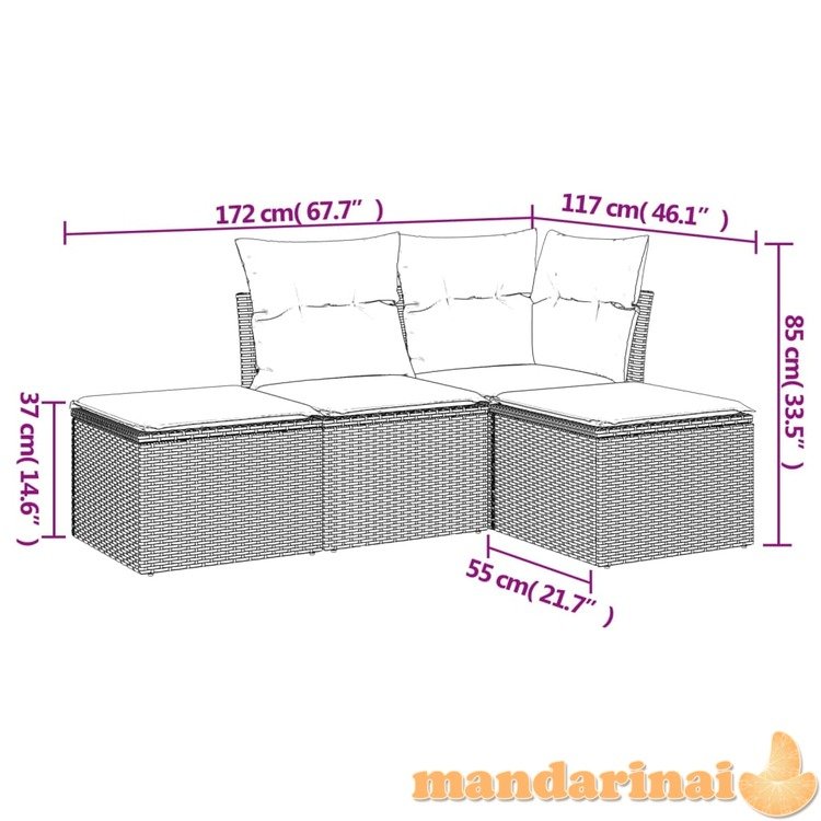Sofos komplektas su pagalvėlėmis, 4 dalių, smėlio, poliratanas