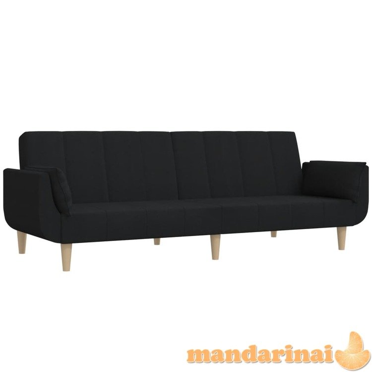 Dvivietė sofa-lova su dvejomis pagalvėmis, juoda, audinys