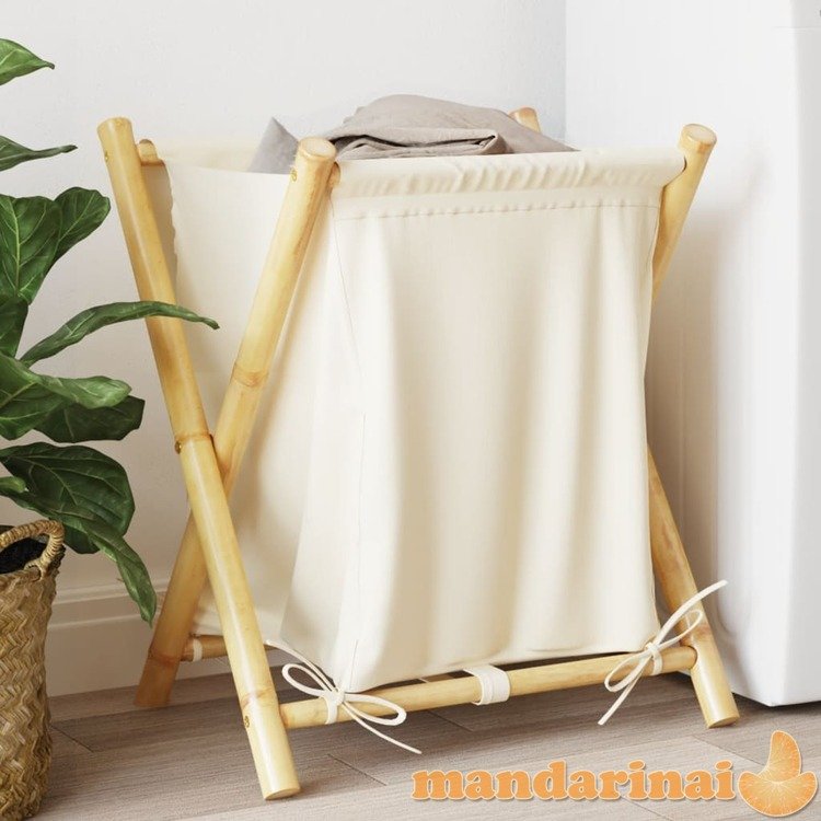 Skalbinių krepšys, kreminis baltas, 45x55x63,5cm, bambukas