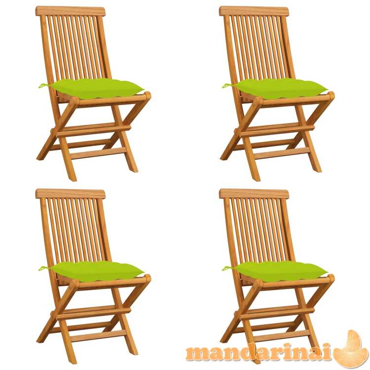 Sodo kėdės su žaliomis pagalvėlėmis, 4vnt., tikmedžio masyvas