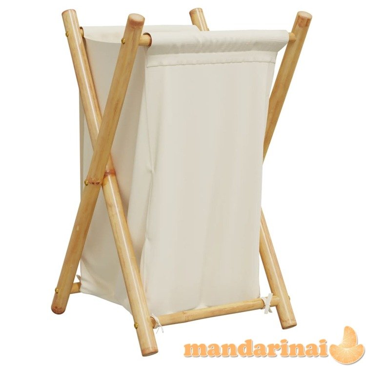 Skalbinių krepšys, kreminis baltas, 41,5x36x63,5cm, bambukas