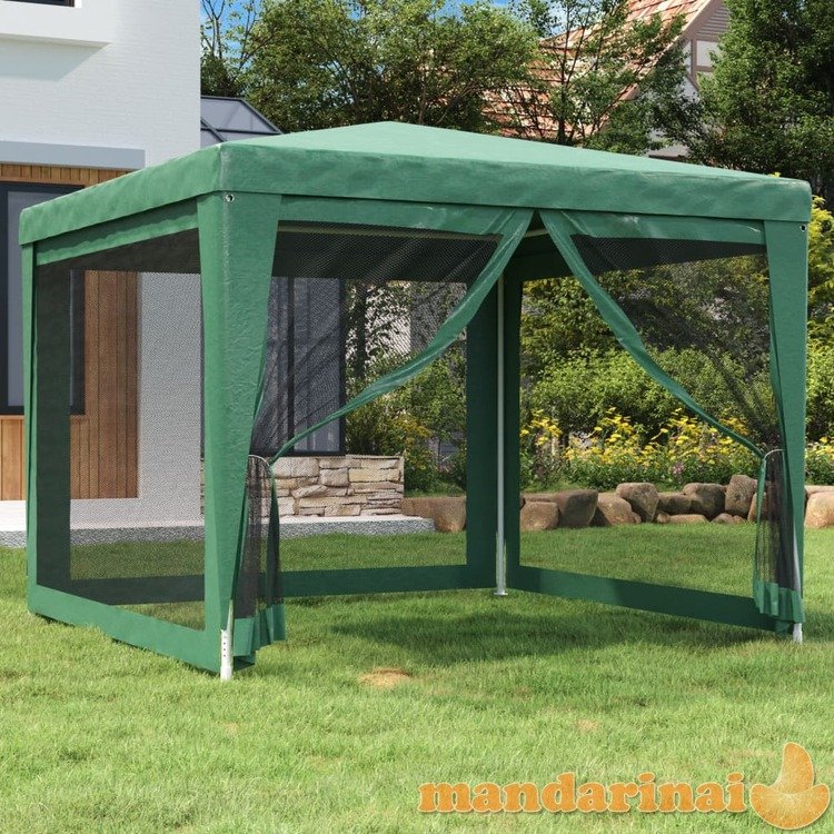 Proginė palapinė su 4 tinklinėmis sienomis, žalia, 3x3m, hdpe