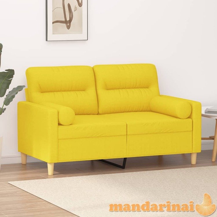 Dvivietė sofa su pagalvėlėmis, šviesiai geltona, 120cm, audinys