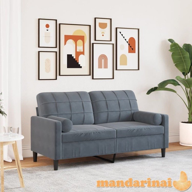 Dvivietė sofa su pagalvėlėmis, tamsiai pilka, 140cm, aksomas