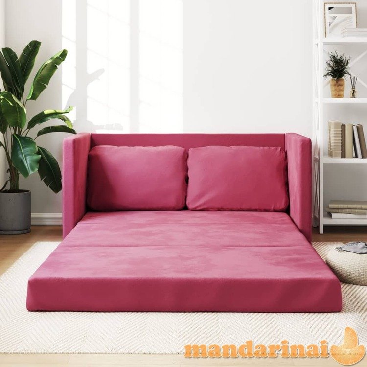 Grindų sofa-lova, 2-1, raudonojo vyno, 122x204x55cm, aksomas