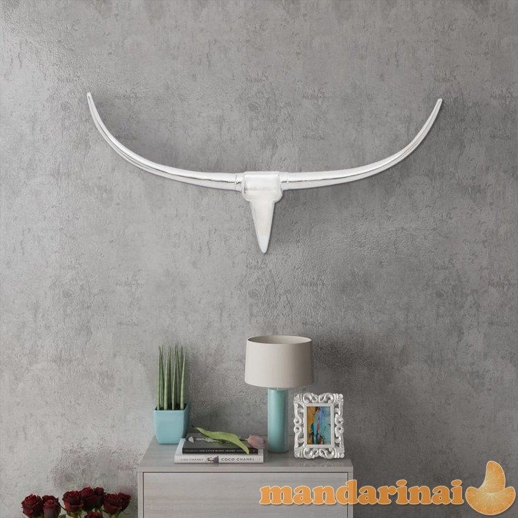 242337 wall mounted aluminium bull s head decoration silver 96 cm