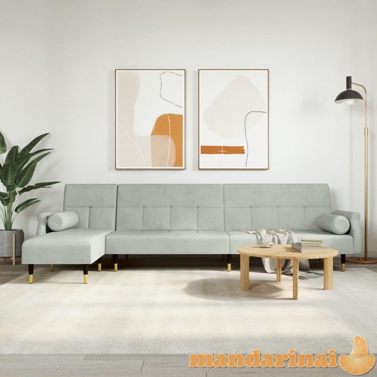 L formos sofa-lova, šviesiai pilka, 271x140x70cm, aksomas