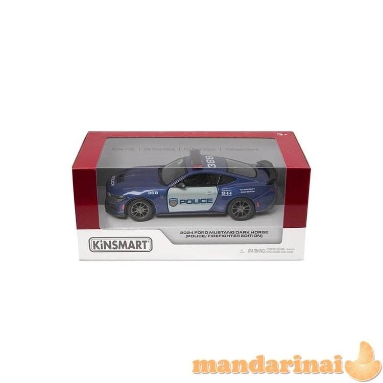 KINSMART Automobilio modelis 2024 Ford Mustang Dark Horse (Police/Firefighter), scale 1:38