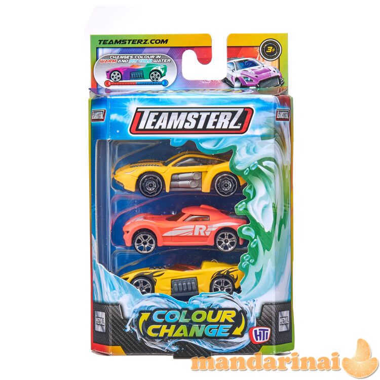 TEAMSTERZ Spalvą keičiantys automobiliai, 3 vnt, 7,5 cm