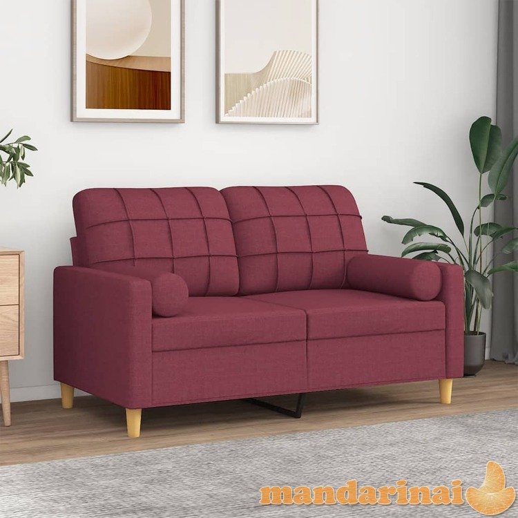 Dvivietė sofa su pagalvėlėmis, raudonojo vyno, 120cm, audinys