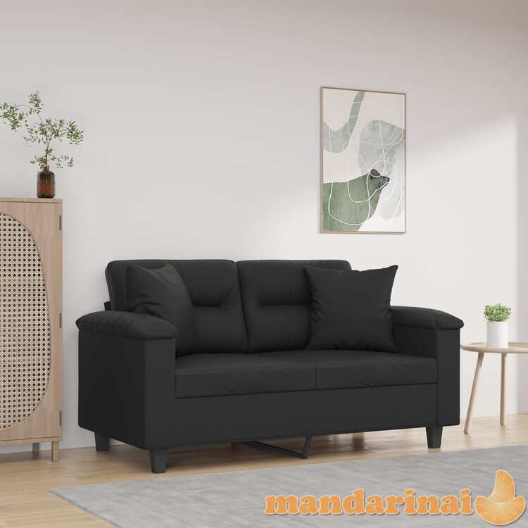 Dvivietė sofa su pagalvėlėmis, juoda, 120cm, dirbtinė oda