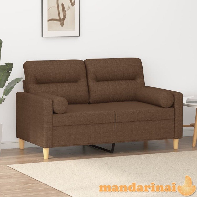 Dvivietė sofa su pagalvėlėmis, rudos spalvos, 120cm, audinys