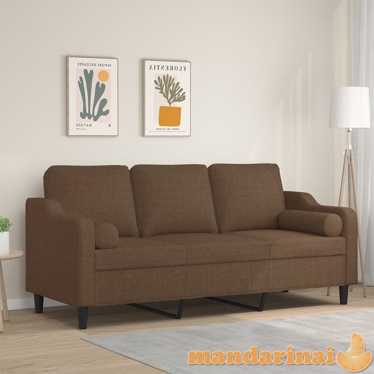 Trivietė sofa su pagalvėlėmis, rudos spalvos, 180cm, audinys