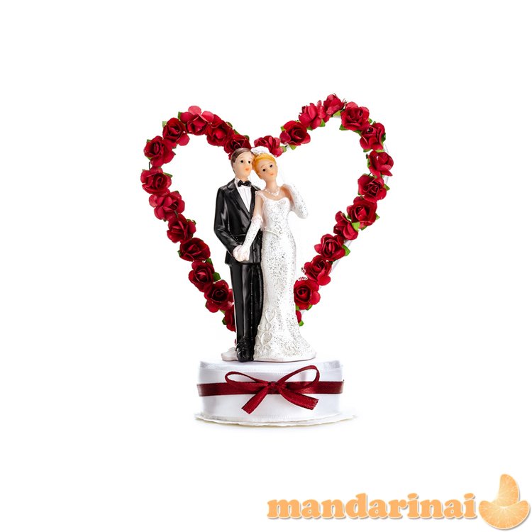 Cake Topper Newly-weds, white and deep red, 16cm