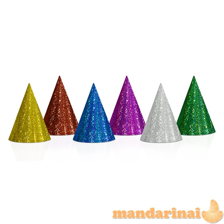 Holographic party hats, mix, 16cm (1 pkt / 120 pc.)