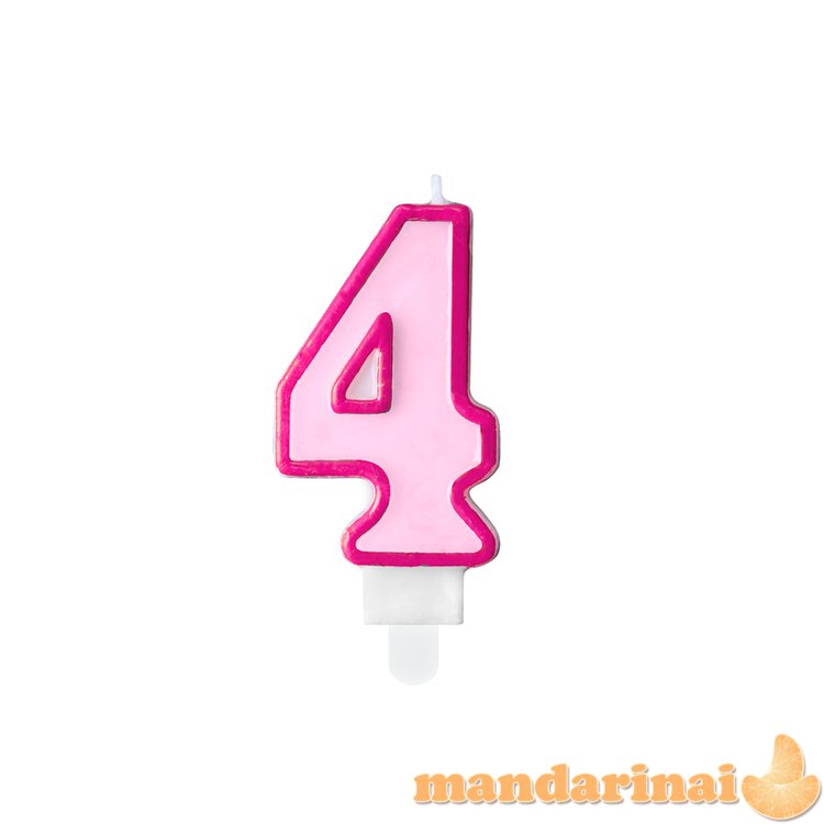 Birthday candle Number 4, pink, 7cm