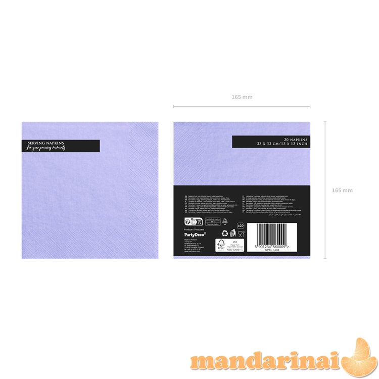 Napkins, 3 layers, lilac, 33x33cm (1 pkt / 20 pc.)