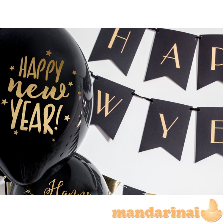 Balloons 30cm, Happy New Year, Pastel Black (1 pkt / 50 pc.)