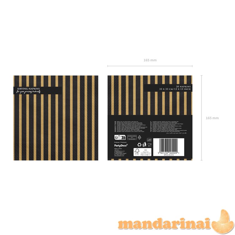 Napkins Stripes, 33x33cm, gold (1 pkt / 20 pc.)