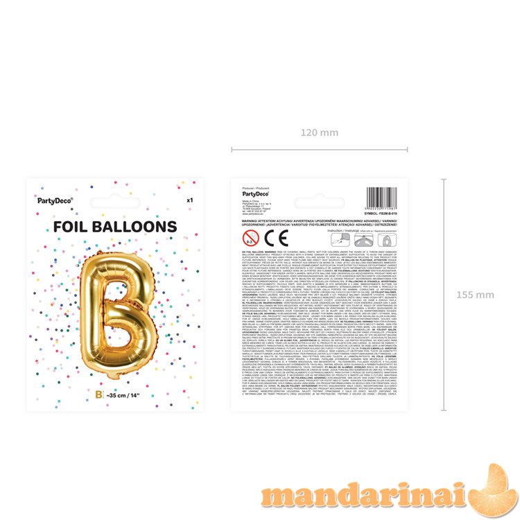 Foil Balloon Letter B , 35cm, gold