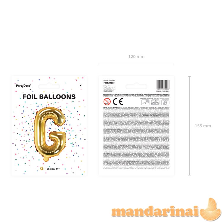 Foil Balloon Letter G , 35cm, gold