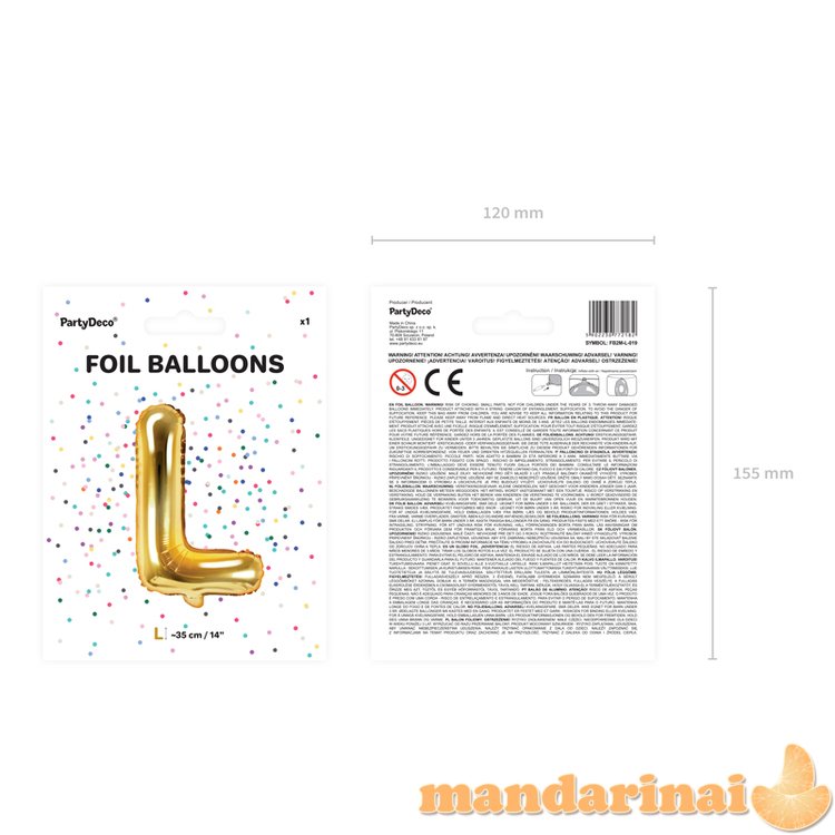 Foil Balloon Letter L , 35cm, gold