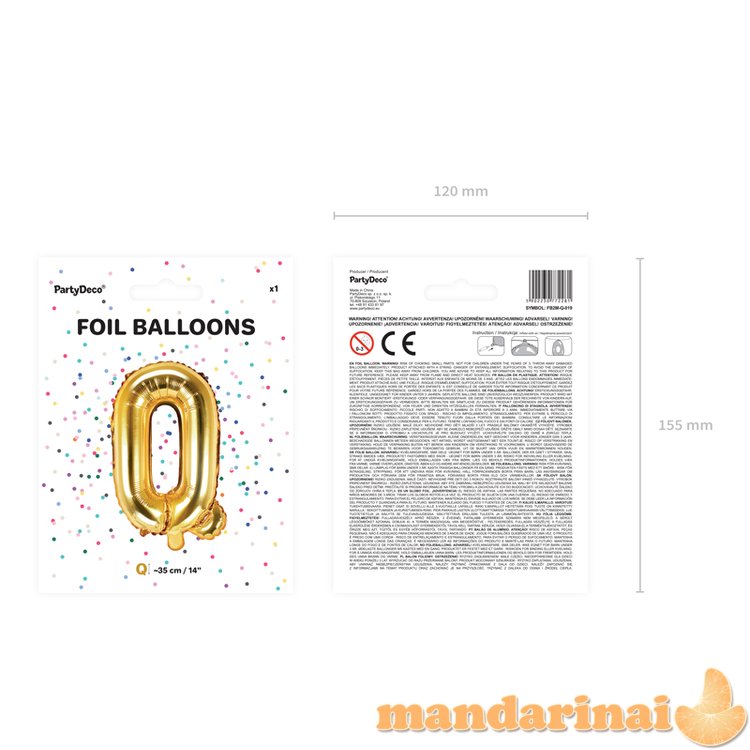 Foil Balloon Letter Q , 35cm, gold