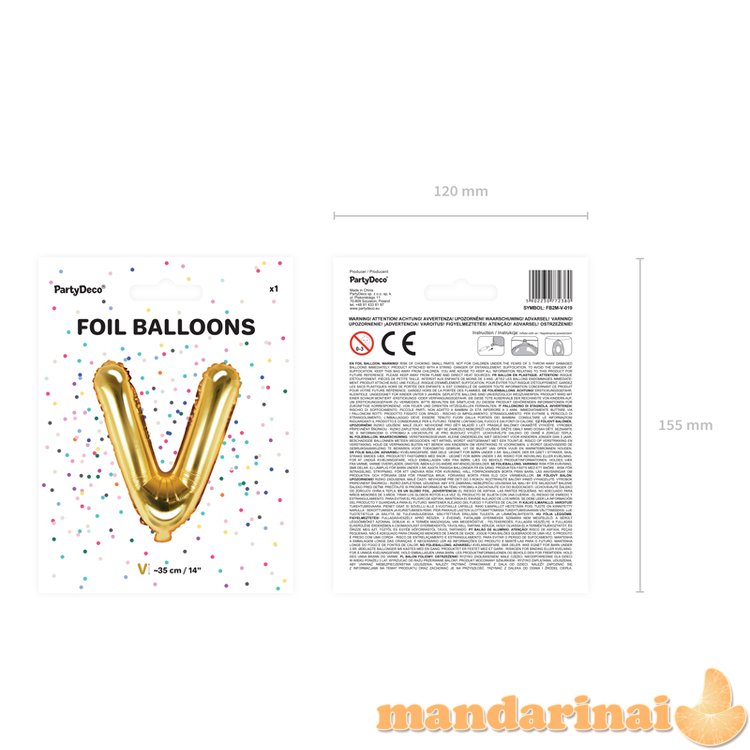 Foil Balloon Letter V , 35cm, gold