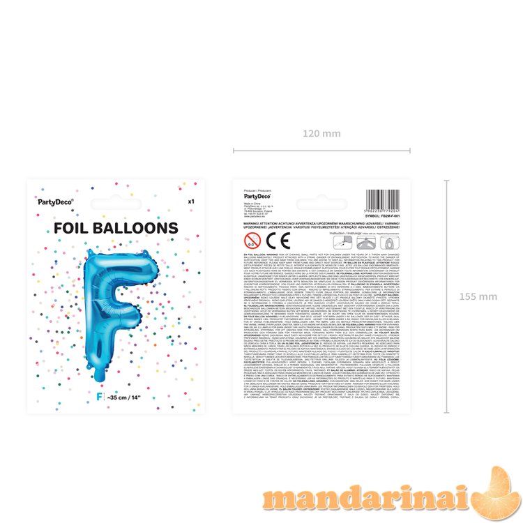 Foil Balloon Letter F , 35cm, blue