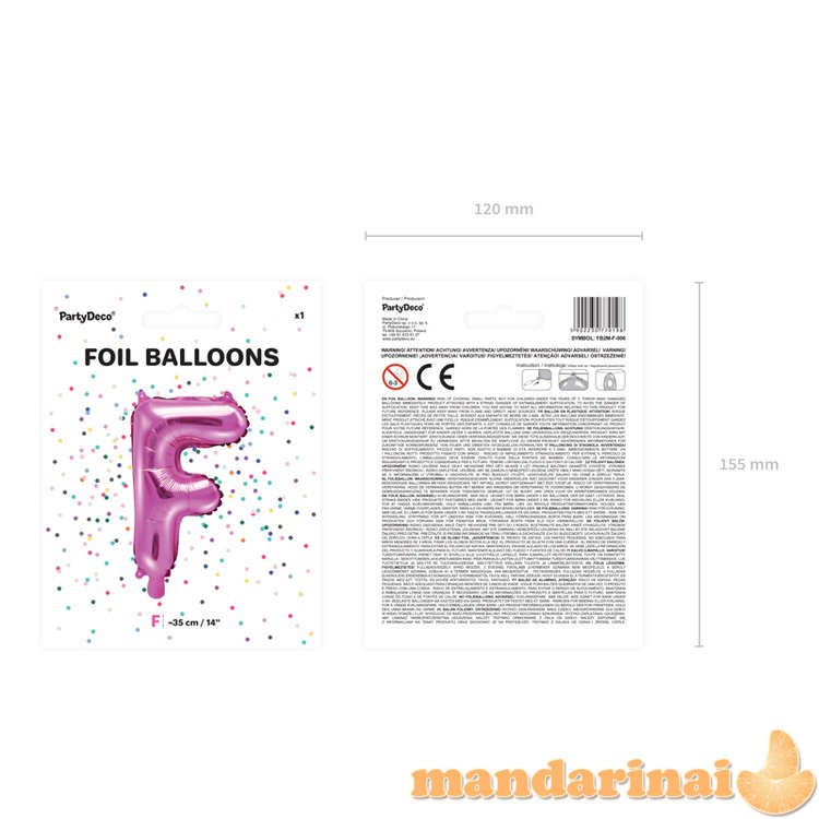 Foil Balloon Letter F , 35cm, dark pink