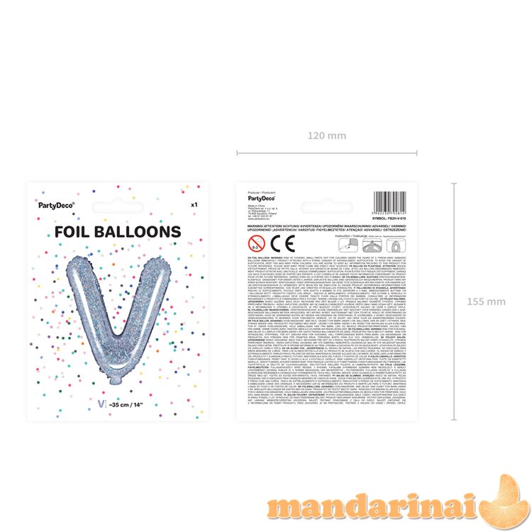 Foil Balloon Letter V , 35cm, holographic