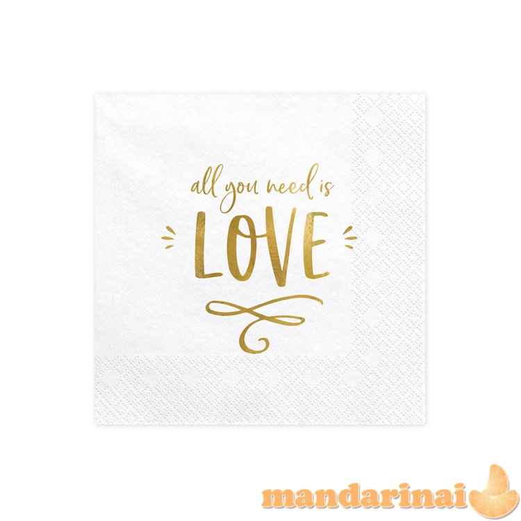 Napkins - All you need is love, white, 33x33cm (1 pkt / 20 pc.)