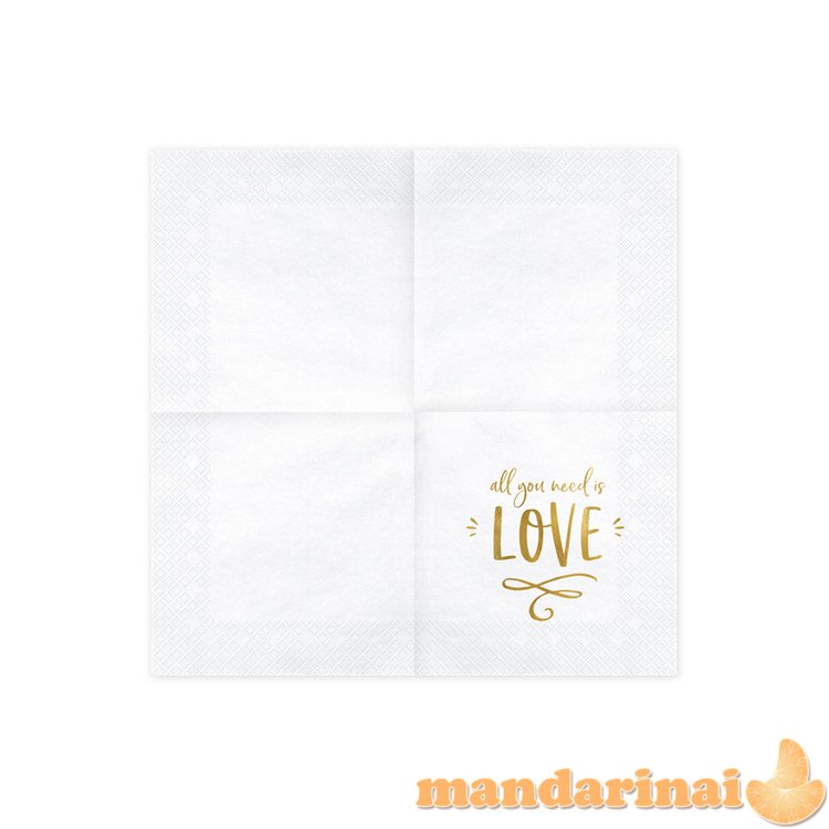 Napkins - All you need is love, white, 33x33cm (1 pkt / 20 pc.)