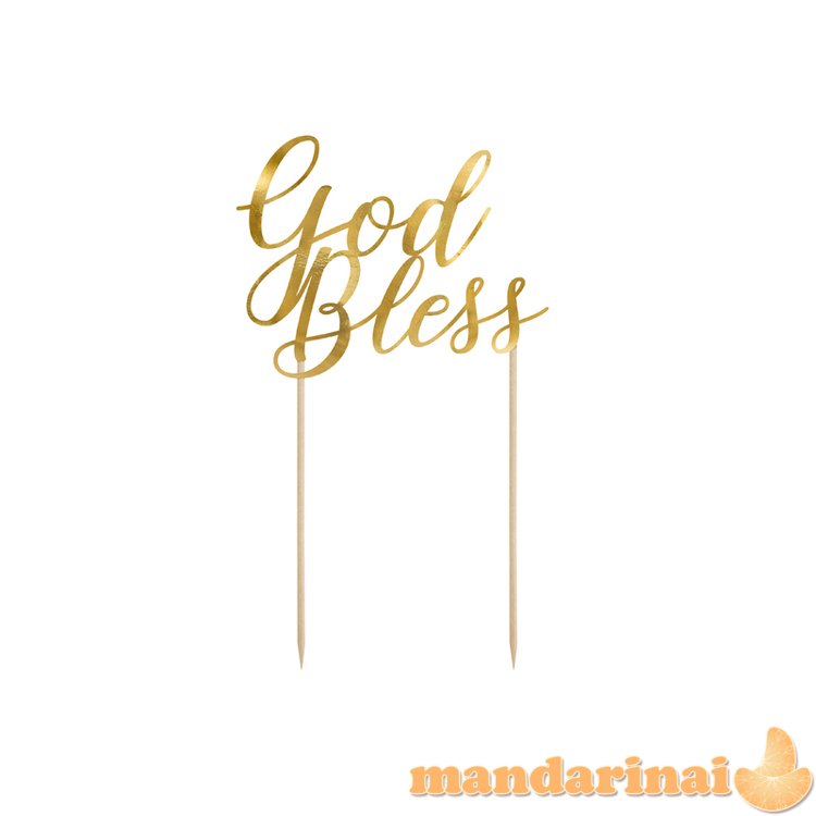 Cake topper God Bless, gold, 27.5cm