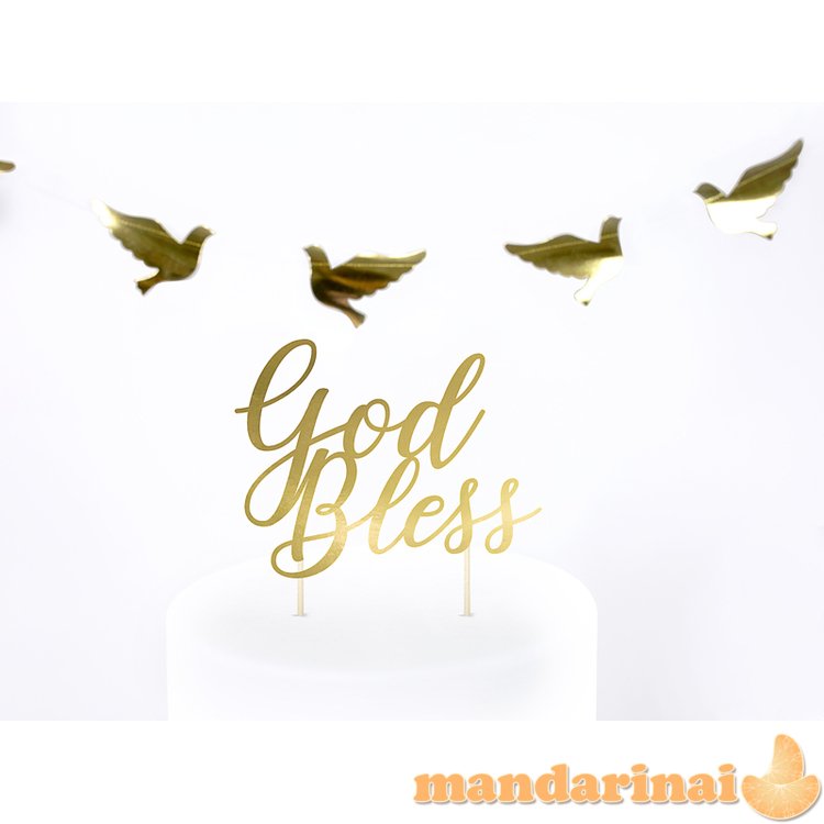 Cake topper God Bless, gold, 27.5cm