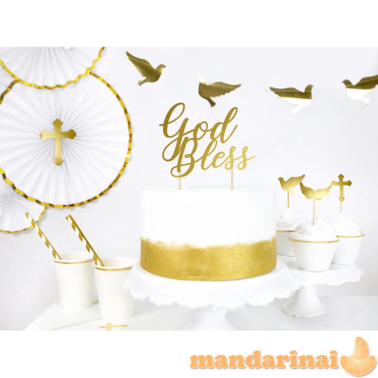 Cake topper God Bless, gold, 27.5cm