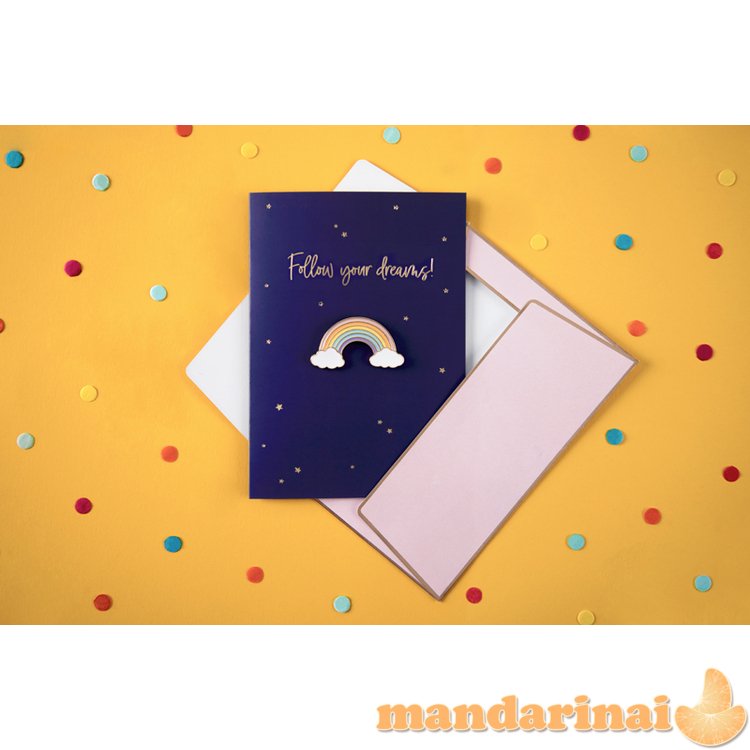 Card with enamel pin Rainbow, 10.5x14.8cm