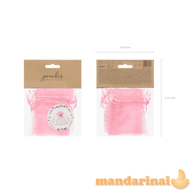 Organza pouches, pink, 10cm (1 pkt / 10 pc.)